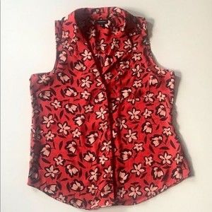 WHO WHAT WEAR Top Sleeveless Button-Down Red/Black/White Size M